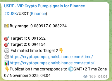 DUSK pump verification image from Binance, 07 November 2025, 08:01