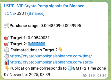 Authenticated proof of ONE's pump signal on Binance, 07 November 2025, 08:01