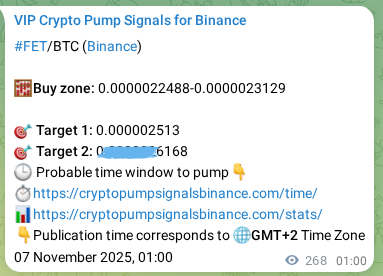 Crypto signal proof: FET pump on Binance, 07 November 2025, 08:27