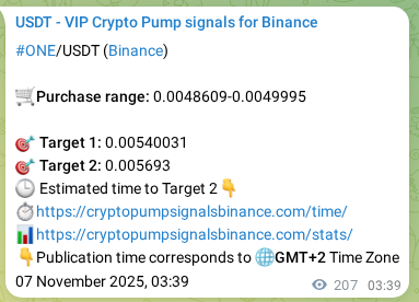 Binance pump signal confirmation for ONE at 07 November 2025, 08:30