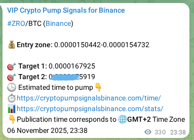 Trading signal confirmation: ZRO pump on Binance at 07 November 2025, 08:46