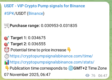 Real-time verification of SPK pump signal on Binance, 07 November 2025, 08:48