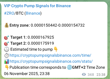 Live proof of ZRO pump signal on Binance, 07 November 2025, 09:16