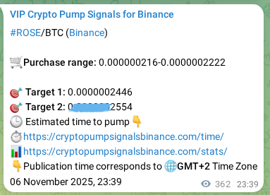 Signal proof for ROSE pump on Binance at 07 November 2025, 09:42