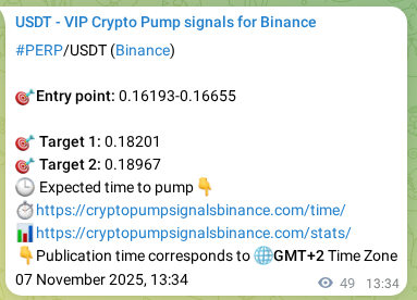 Trading signal proof for PERP on Binance, 07 November 2025, 14:54