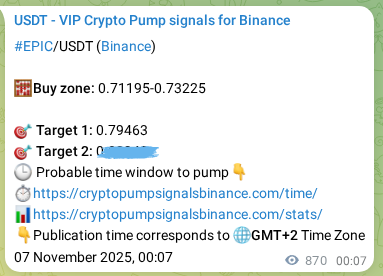 Proof of EPIC pump signal on Binance at 08 November 2025, 00:17