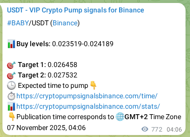 Authenticated proof of BABY's pump signal on Binance at 08 November 2025, 00:51