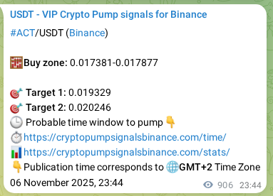 Crypto pump signal proof: ACT on Binance, 08 November 2025, 00:52
