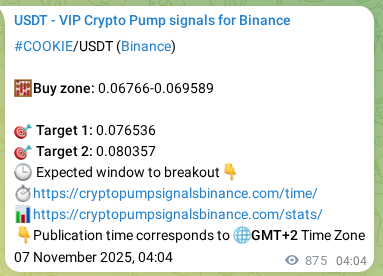 Crypto trading signal verification: COOKIE pump on Binance, 08 November 2025, 03:38