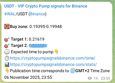 Live proof of WAL pump signal on Binance, 08 November 2025, 04:23