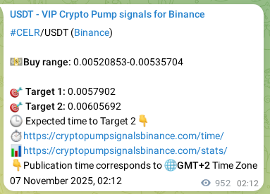 Crypto pump signal confirmation: CELR on Binance, 08 November 2025, 04:38