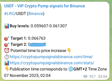 Binance trading signal confirmation for LRC pump, 08 November 2025, 04:39