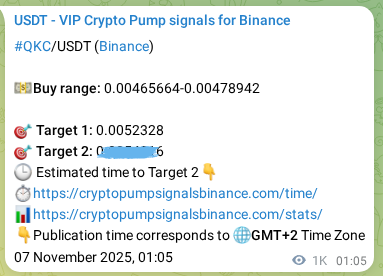 Crypto trading signal confirmation: QKC pump on Binance, 08 November 2025, 05:08
