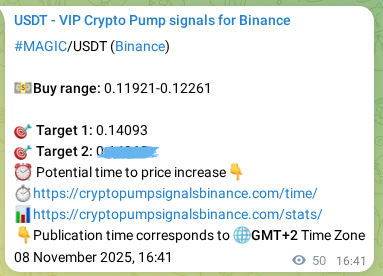 Signal verification: MAGIC pump on Binance at 08 November 2025, 18:03