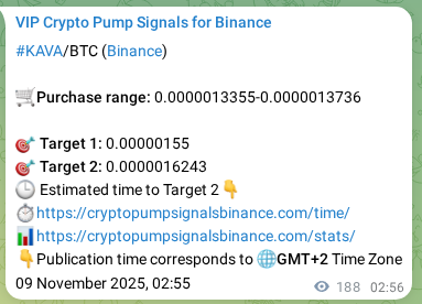 Authenticated proof of KAVA's pump signal on Binance at 09 November 2025, 08:08