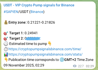 Real-time proof of SAPIEN pump signal on Binance, 09 November 2025, 08:47