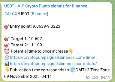 Verification image for ALCX pump signal on Binance at 09 November 2025, 11:28