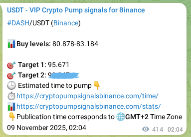Trading signal confirmation: DASH pump on Binance at 09 November 2025, 13:33