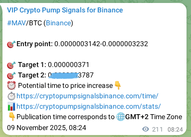 Binance trading signal proof for MAV pump, 09 November 2025, 14:13