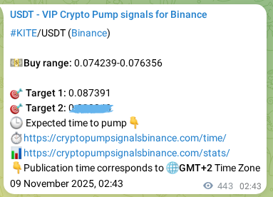 Market signal proof: KITE pump from Binance, 09 November 2025, 15:01