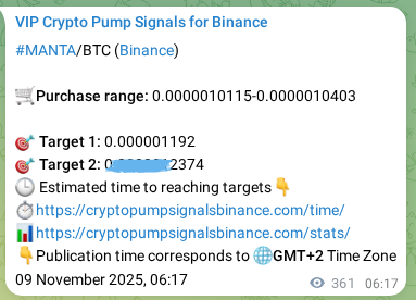 Signal verification: MANTA pump on Binance at 09 November 2025, 16:19