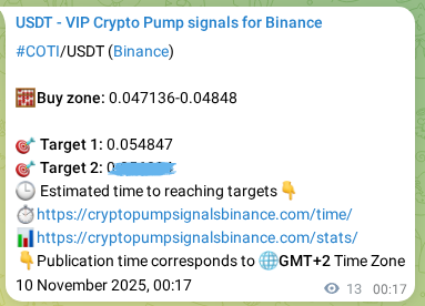 Proof of COTI pump signal on Binance at 10 November 2025, 00:37