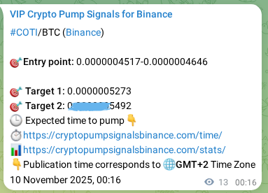 Proof of COTI pump signal on Binance at 10 November 2025, 00:37
