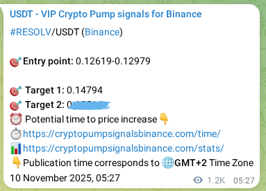 View the market signal proof for RESOLV pump from Binance, 11 November 2025, 13:56 Market signal proof: RESOLV pump from Binance, 11 November 2025, 13:56