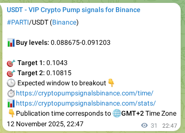 Explore the PARTI pump signal verification from Binance, timestamp: 12 November 2025, 23:37 PARTI pump signal verification from Binance, timestamp: 12 November 2025, 23:37
