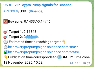 Binance trading signal proof for RESOLV pump, 13 November 2025, 14:51 Binance trading signal proof for RESOLV pump, 13 November 2025, 14:51