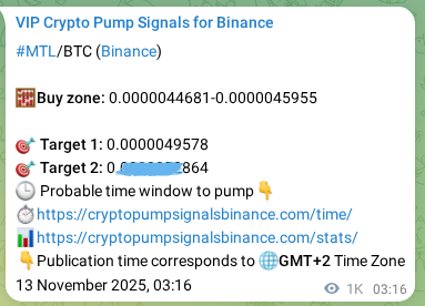 Check out the Binance pump signal proof for MTL on 14 November 2025, 07:15 Binance pump signal proof for MTL on 14 November 2025, 07:15