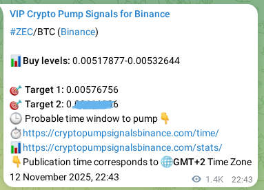Binance pump signal data for ZEC at 14 November 2025, 15:01 Binance pump signal data for ZEC at 14 November 2025, 15:01