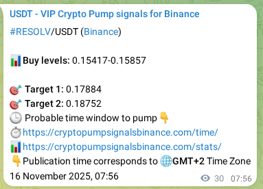 Binance trading signal proof for RESOLV pump, 16 November 2025, 08:43 Binance trading signal proof for RESOLV pump, 16 November 2025, 08:43