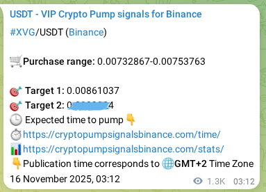 Crypto pump signal analytics for XVG on Binance, 17 November 2025, 14:38 Crypto pump signal analytics for XVG on Binance, 17 November 2025, 14:38