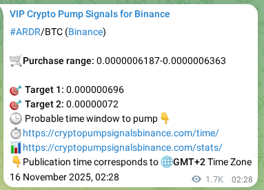 View the proof of ARDR pump signal on Binance at 18 November 2025, 02:01 Proof of ARDR pump signal on Binance at 18 November 2025, 02:01