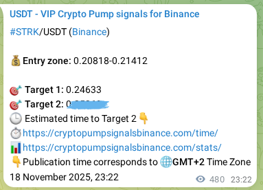 Trading signal proof: STRK pump from Binance, 19 November 2025, 12:41