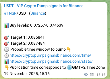 Authenticated TNSR pump signal on Binance, 19 November 2025, 16:32