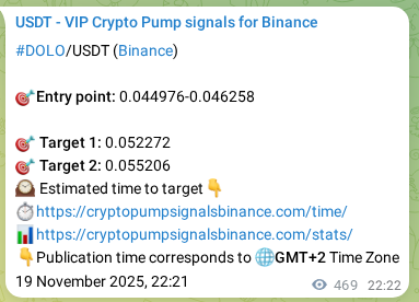View the signal proof for DOLO pump on Binance at 20 November 2025, 11:23 Signal proof for DOLO pump on Binance at 20 November 2025, 11:23