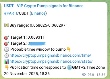 See the authenticated proof of PARTI's pump signal on Binance, 21 November 2025, 20:28 Authenticated proof of PARTI's pump signal on Binance, 21 November 2025, 20:28