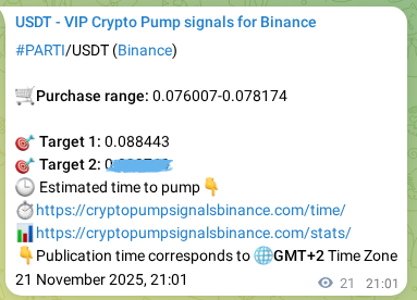 Confirm the Binance trading signal for PARTI pump, 21 November 2025, 21:05 Binance trading signal confirmation for PARTI pump, 21 November 2025, 21:05