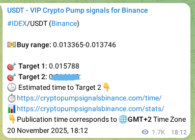 Crypto pump signal analytics for IDEX on Binance, 22 November 2025, 18:22 Crypto pump signal analytics for IDEX on Binance, 22 November 2025, 18:22