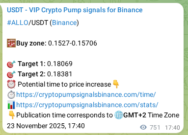 Crypto trading signal proof: ALLO pump on Binance, 24 November 2025, 14:31 Crypto trading signal proof: ALLO pump on Binance, 24 November 2025, 14:31