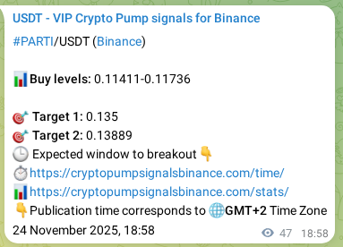 Check the Binance signal verification for PARTI pump, 24 November 2025, 20:01 Binance signal verification for PARTI pump, 24 November 2025, 20:01