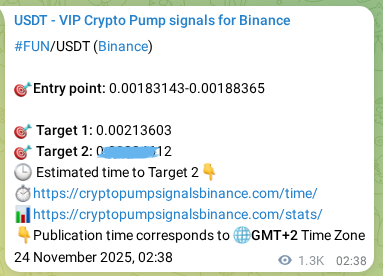 Binance exchange signal proof for FUN, 25 November 2025, 13:45