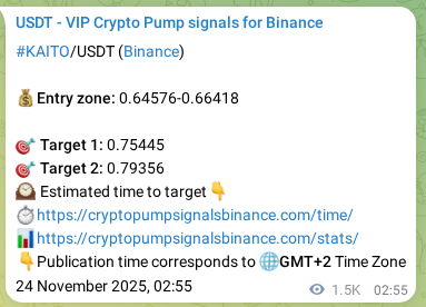 Authenticated KAITO pump signal on Binance, 25 November 2025, 20:50