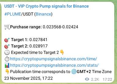 Binance trading signal proof for PLUME pump, 26 November 2025, 07:31 Binance trading signal proof for PLUME pump, 26 November 2025, 07:31
