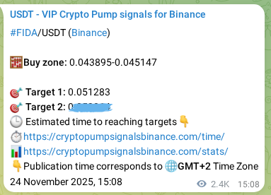 Crypto pump signal analytics for FIDA on Binance, 27 November 2025, 10:38 Crypto pump signal analytics for FIDA on Binance, 27 November 2025, 10:38