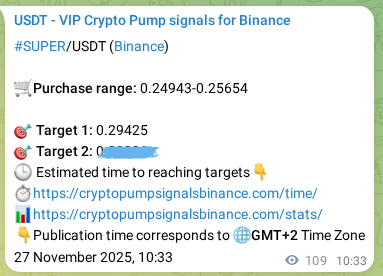Explore the crypto trading signal verification for SUPER pump on Binance, 27 November 2025, 13:18 Crypto trading signal verification: SUPER pump on Binance, 27 November 2025, 13:18