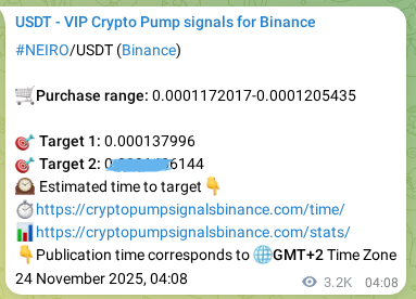 Verify the crypto pump signal for NEIRO on Binance, 27 November 2025, 19:35 Crypto pump signal verification for NEIRO on Binance, 27 November 2025, 19:35