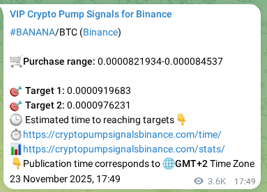 Crypto pump signal analytics for BANANA on Binance, 27 November 2025, 21:07 Crypto pump signal analytics for BANANA on Binance, 27 November 2025, 21:07